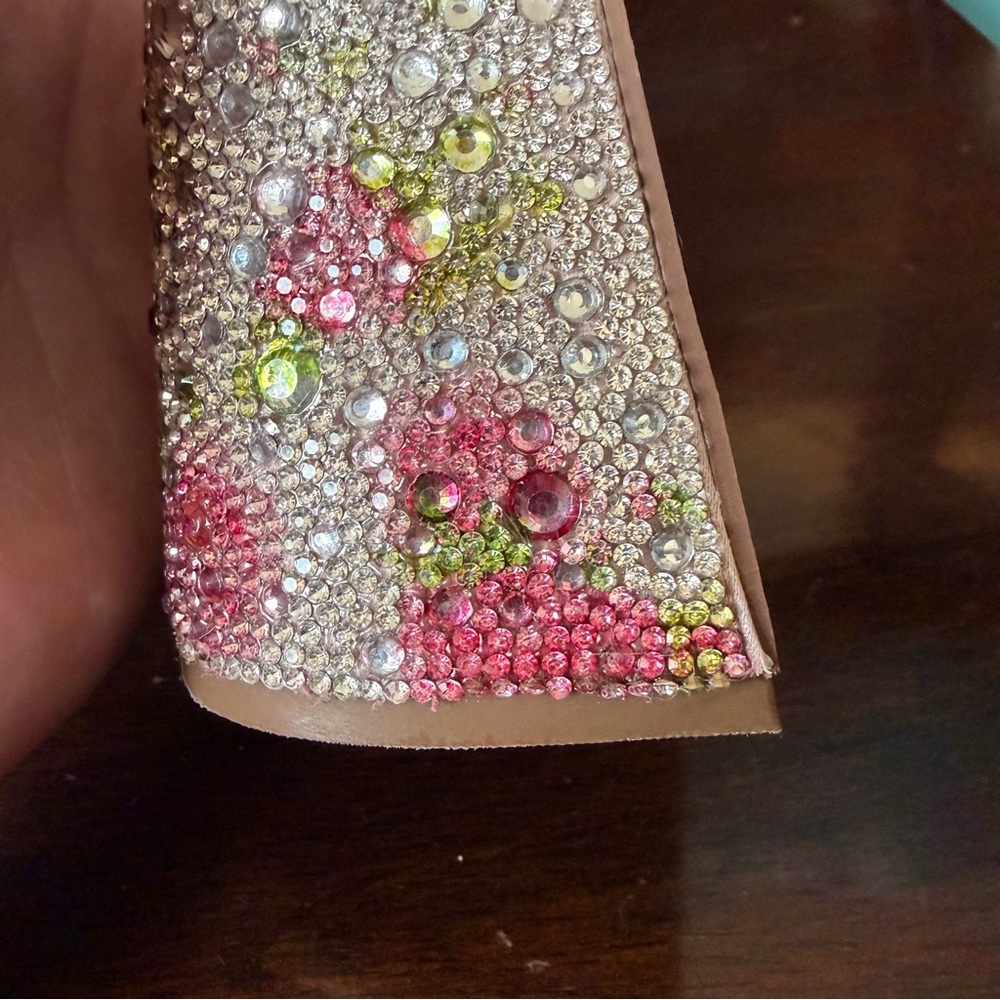 Betsey Johnson Della Pink Floral rhinestone Platform Boot with Teal Heel - Picture 9 of 16